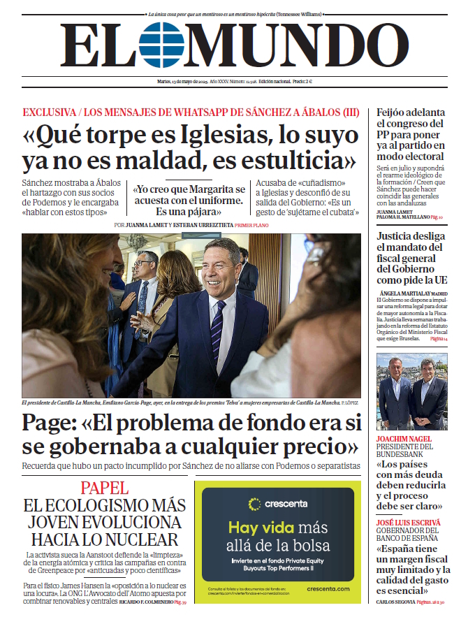 Portada de EL MUNDO del martes 13 de mayo de 2025 | Medios