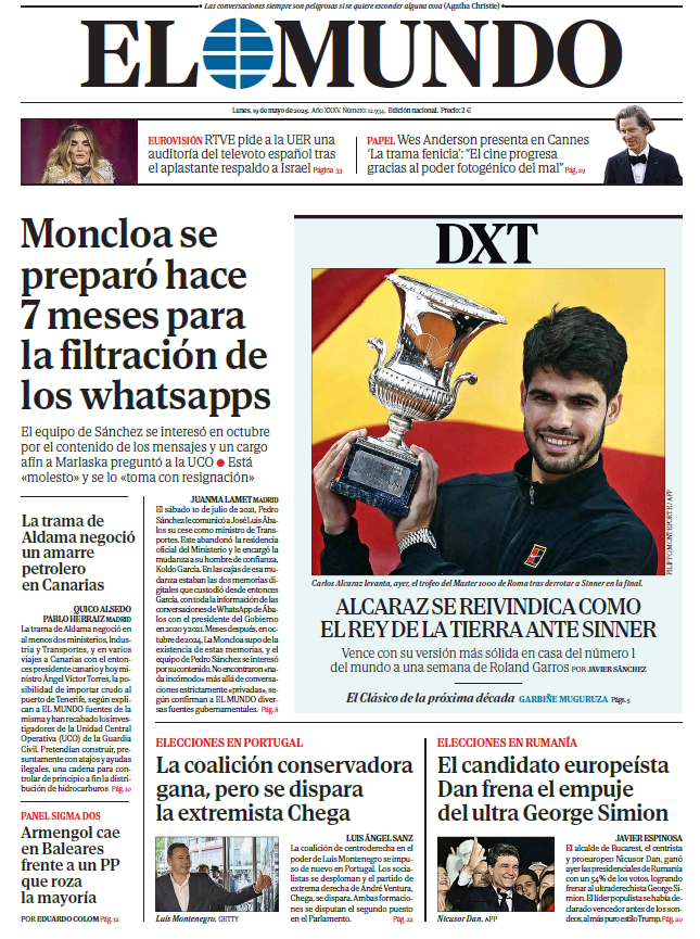 Portada de EL MUNDO del lunes 19 de mayo de 2025 | Medios