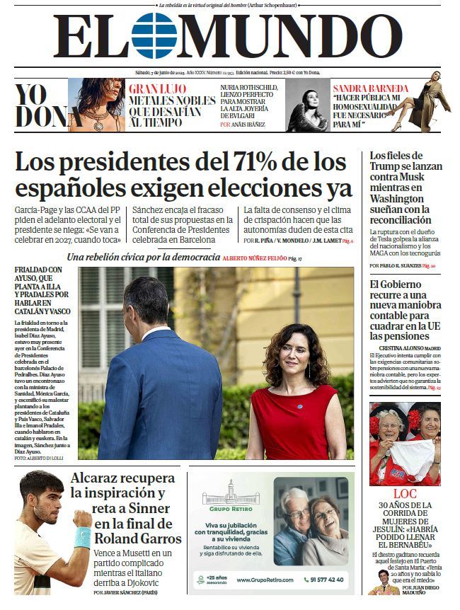 Portada de EL MUNDO del sábado 7 de junio de 2025 | Medios