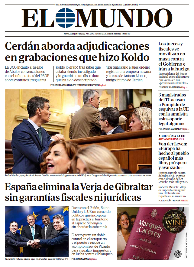 Portada de EL MUNDO del jueves 12 de junio de 2025 | Medios