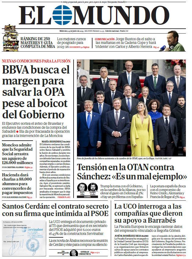 Portada de EL MUNDO del miércoles 25 de junio de 2025 | Medios
