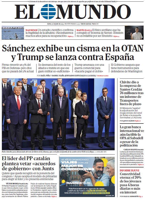Portada de EL MUNDO del jueves 26 de junio de 2025 | Medios