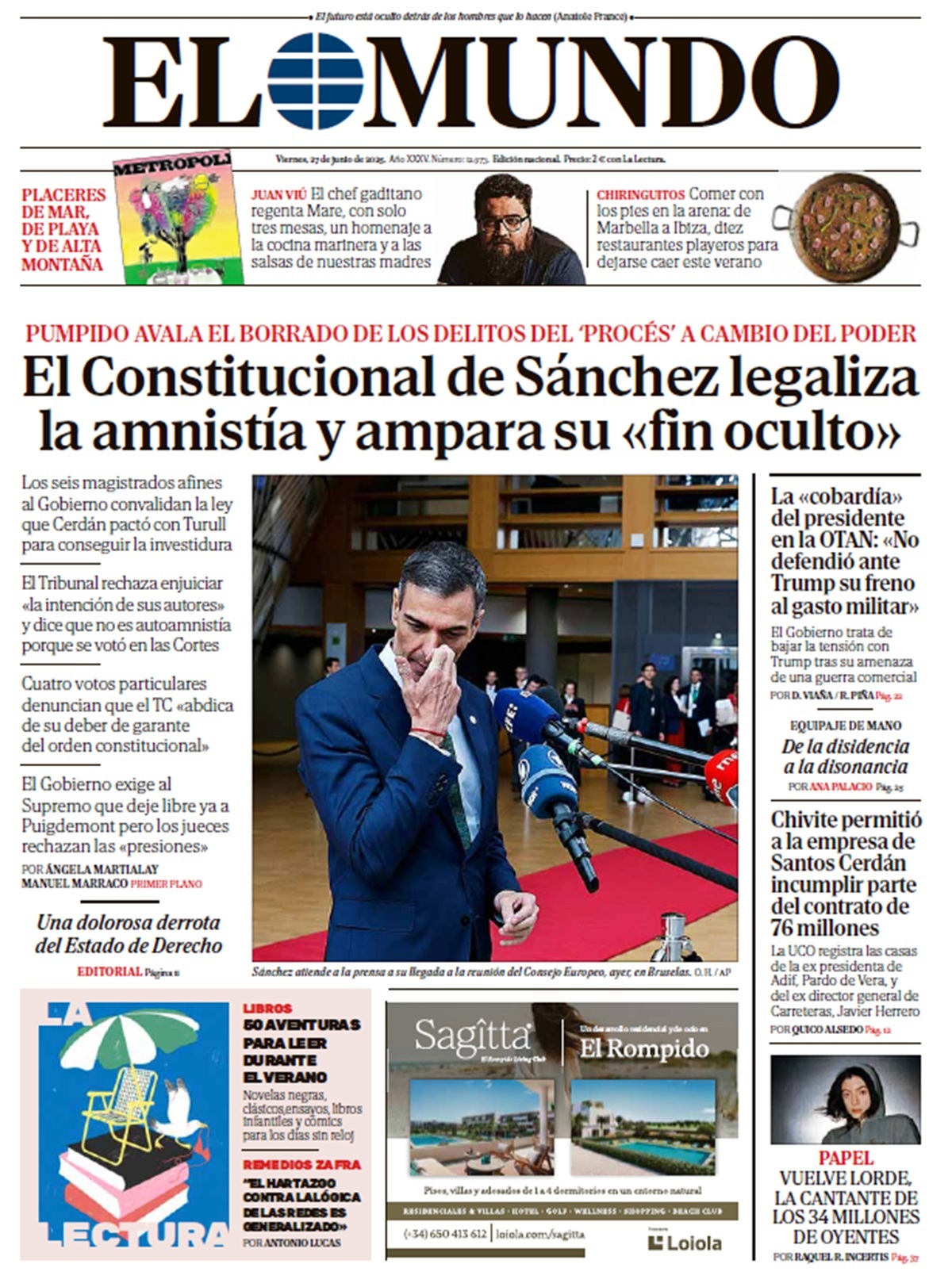 Portada de EL MUNDO del viernes 27 de junio de 2025 | Medios