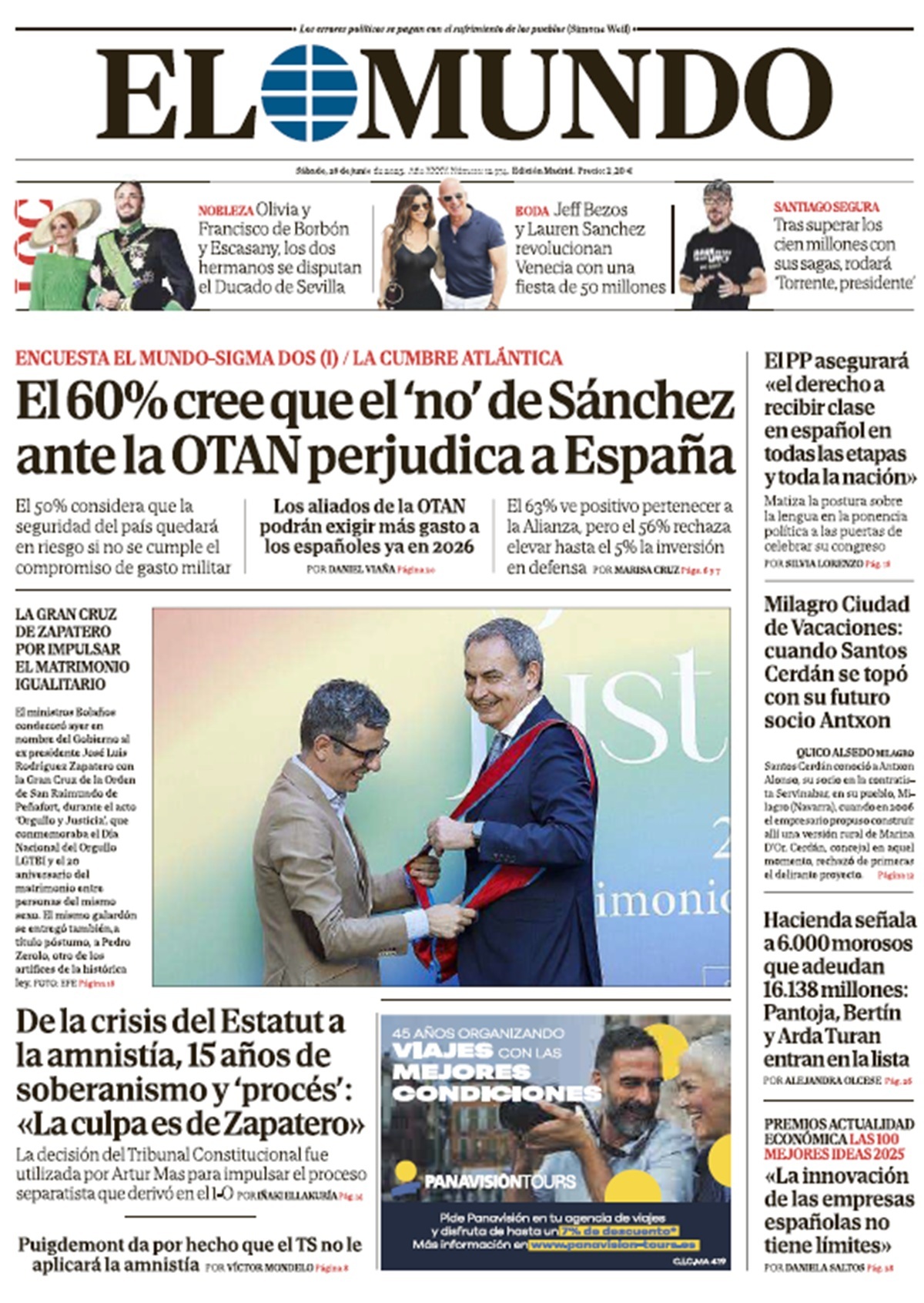 Portada de EL MUNDO del sábado 28 de junio de 2025 | Medios