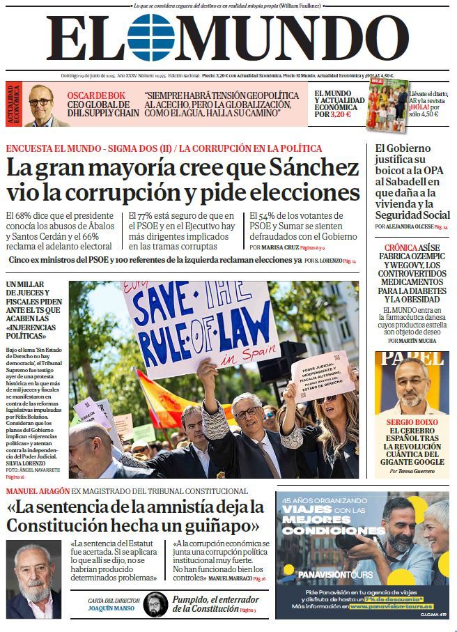 Portada de EL MUNDO del domingo 29 de junio de 2025 | Medios