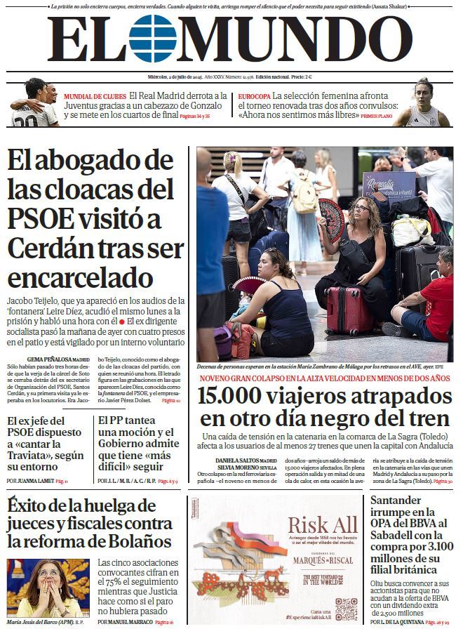 Portada de EL MUNDO del miércoles 2 de julio de 2025 | Medios