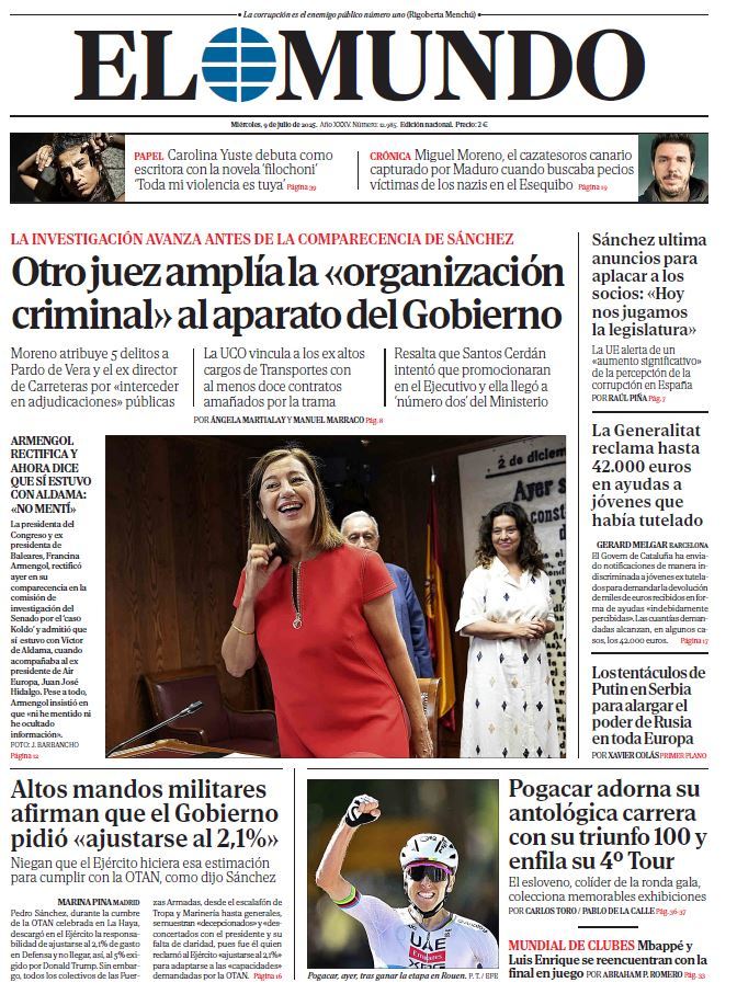 Portada de EL MUNDO del miércoles 9 de julio de 2025 | Medios