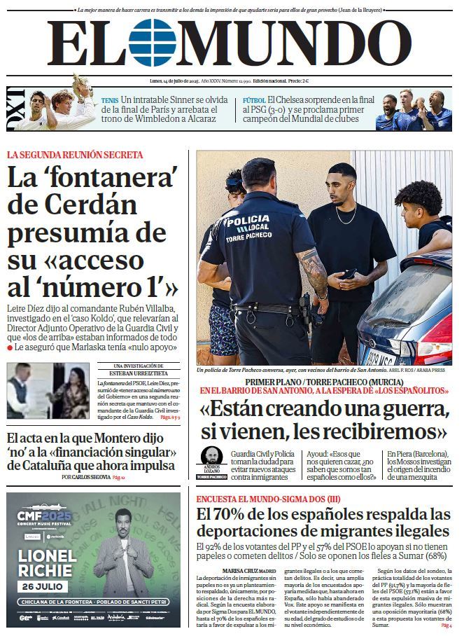 Portada de EL MUNDO del lunes 14 de julio de 2025 | Medios