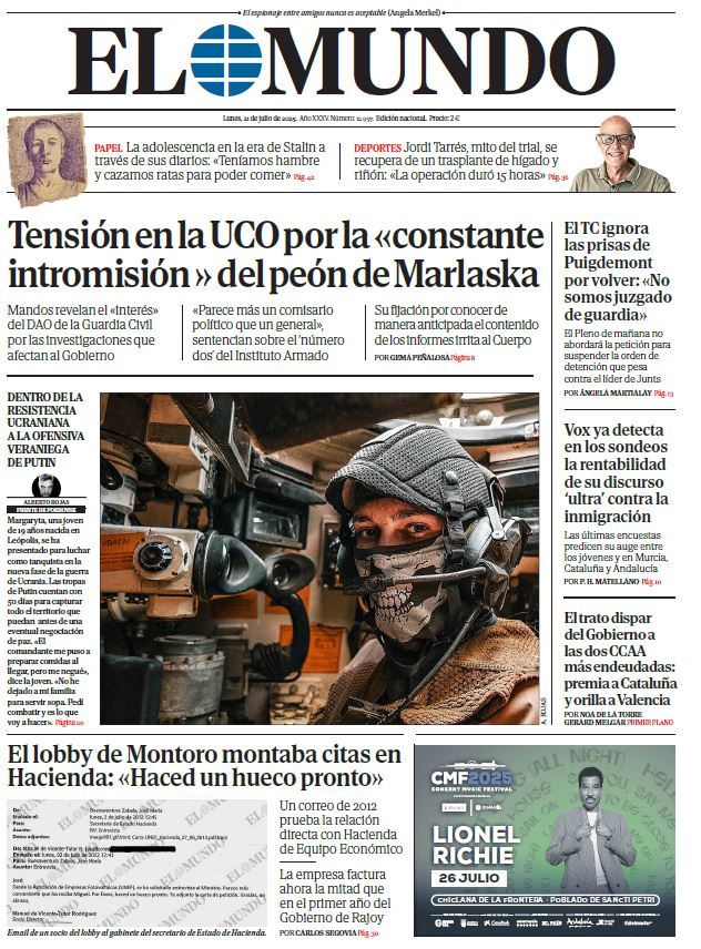 Portada de EL MUNDO del lunes 21 de julio de 2025 | Medios