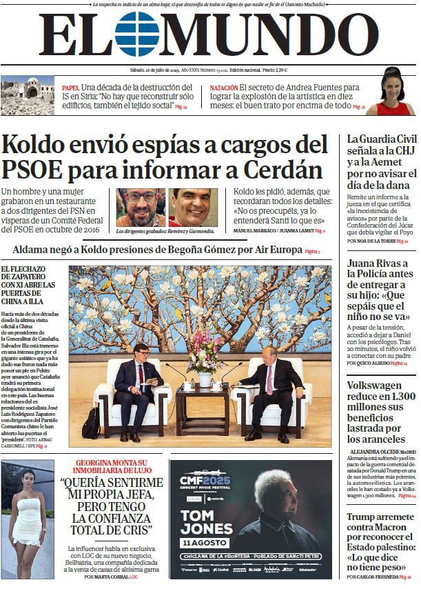Portada de EL MUNDO del sábado 26 de julio de 2025 | Medios