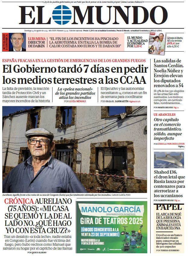 Portada de EL MUNDO del domingo 24 de agosto de 2025 | Medios