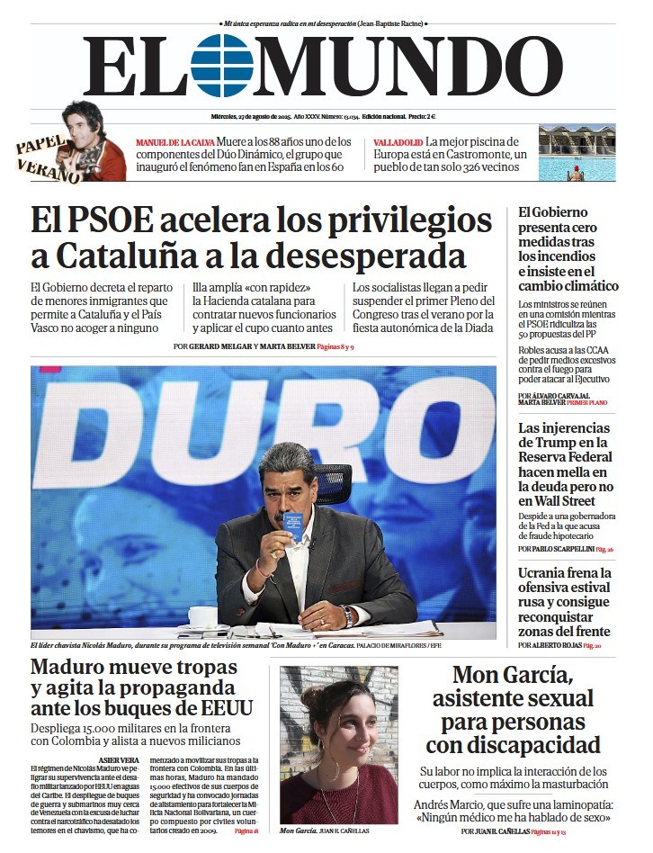 Portada de EL MUNDO del miércoles 27 de agosto de 2025 | Medios