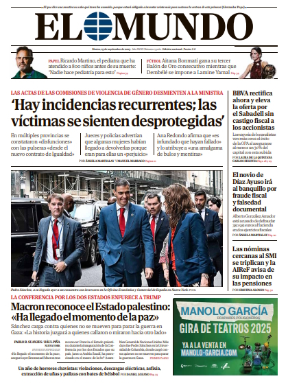 Portada de EL MUNDO del martes 23 de septiembre de 2025 | Medios
