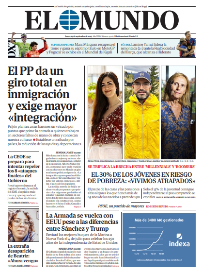 Portada de EL MUNDO del lunes 29 de septiembre de 2025 | Medios