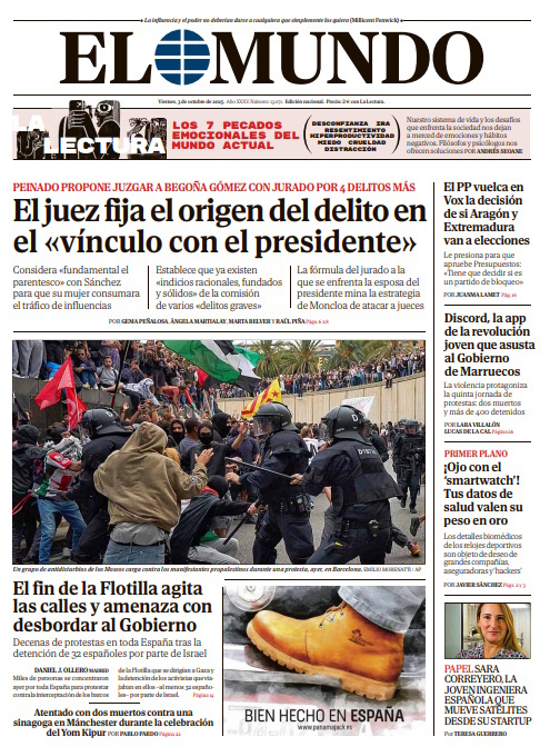 Portada de EL MUNDO del viernes 3 de octubre de 2025 | Medios