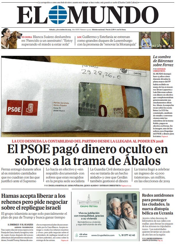 Portada de EL MUNDO del sábado 4 de octubre de 2025 | Medios