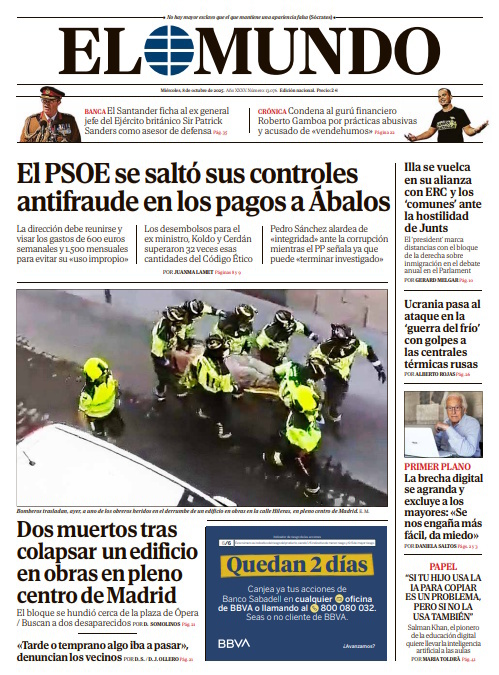 Portada de EL MUNDO del miércoles 8 de octubre de 2025 | Medios