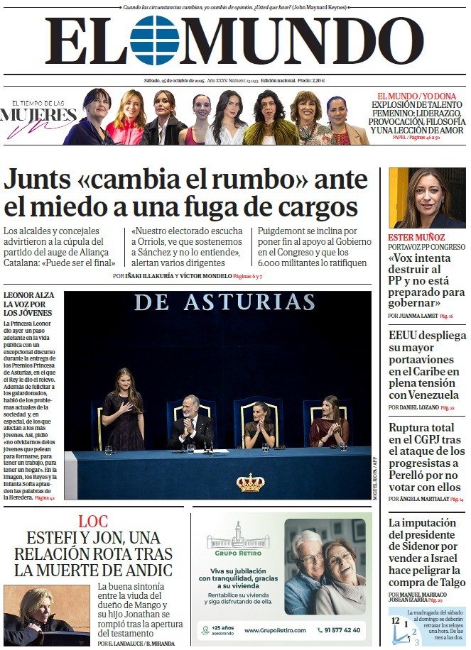 Portada de EL MUNDO del sábado 25 de octubre de 2025 | Medios