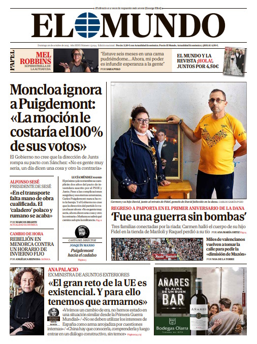 Portada de EL MUNDO del domingo 26 de octubre de 2025 | Medios