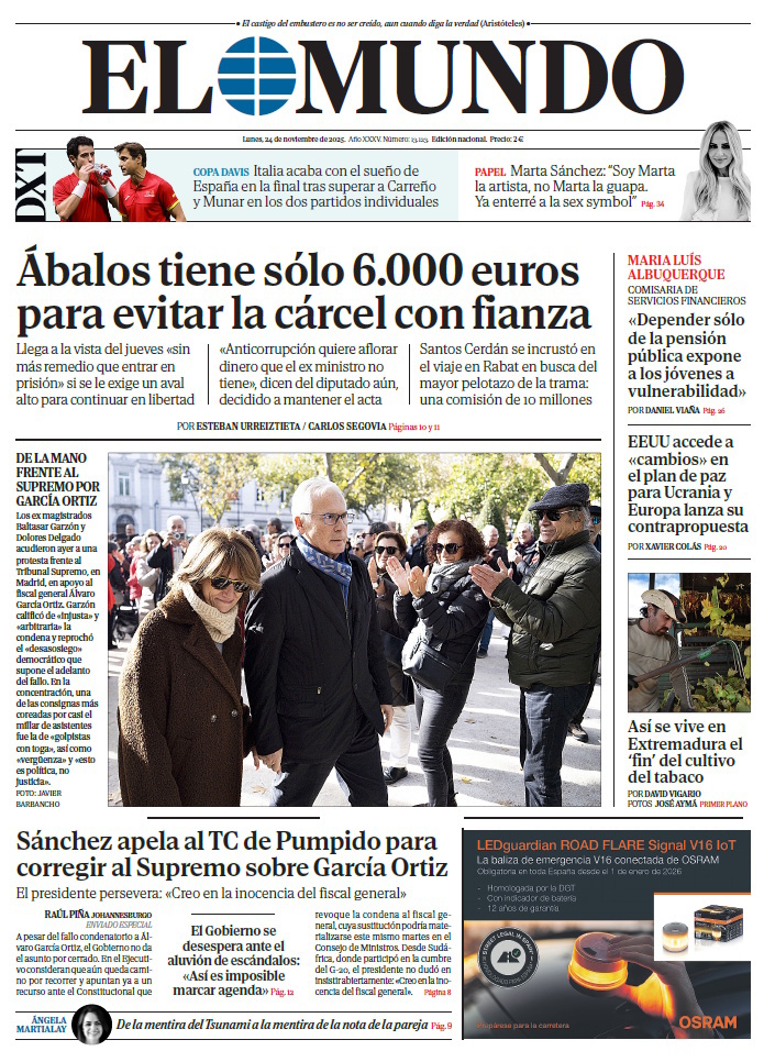 Portada de EL MUNDO del lunes 24 de noviembre de 2025 | Medios