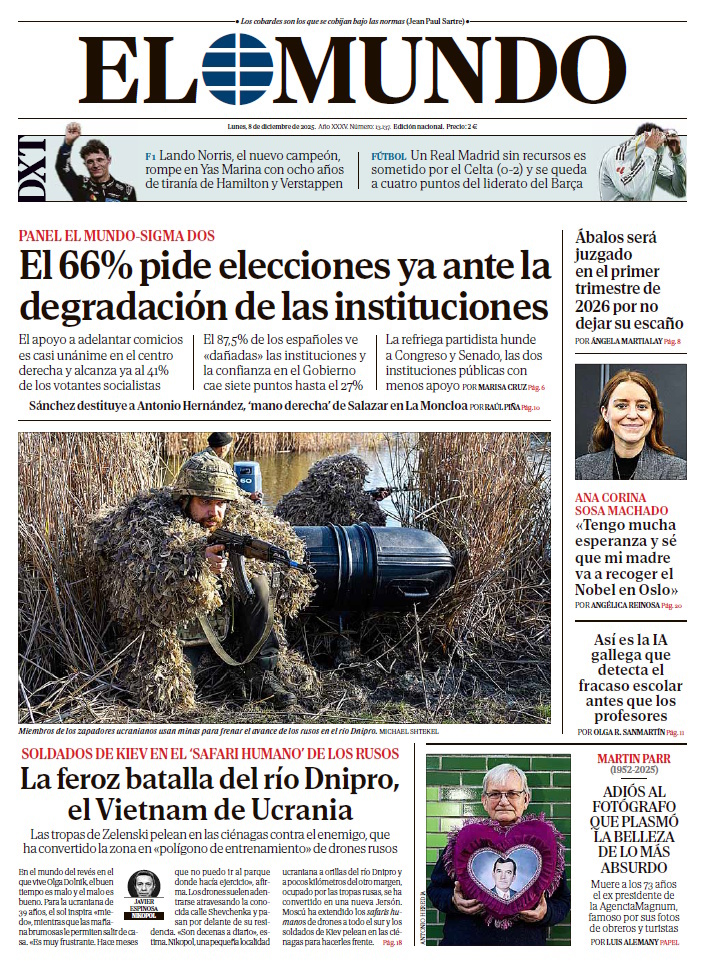 Portada de EL MUNDO del lunes 8 de diciembre de 2025 | Medios