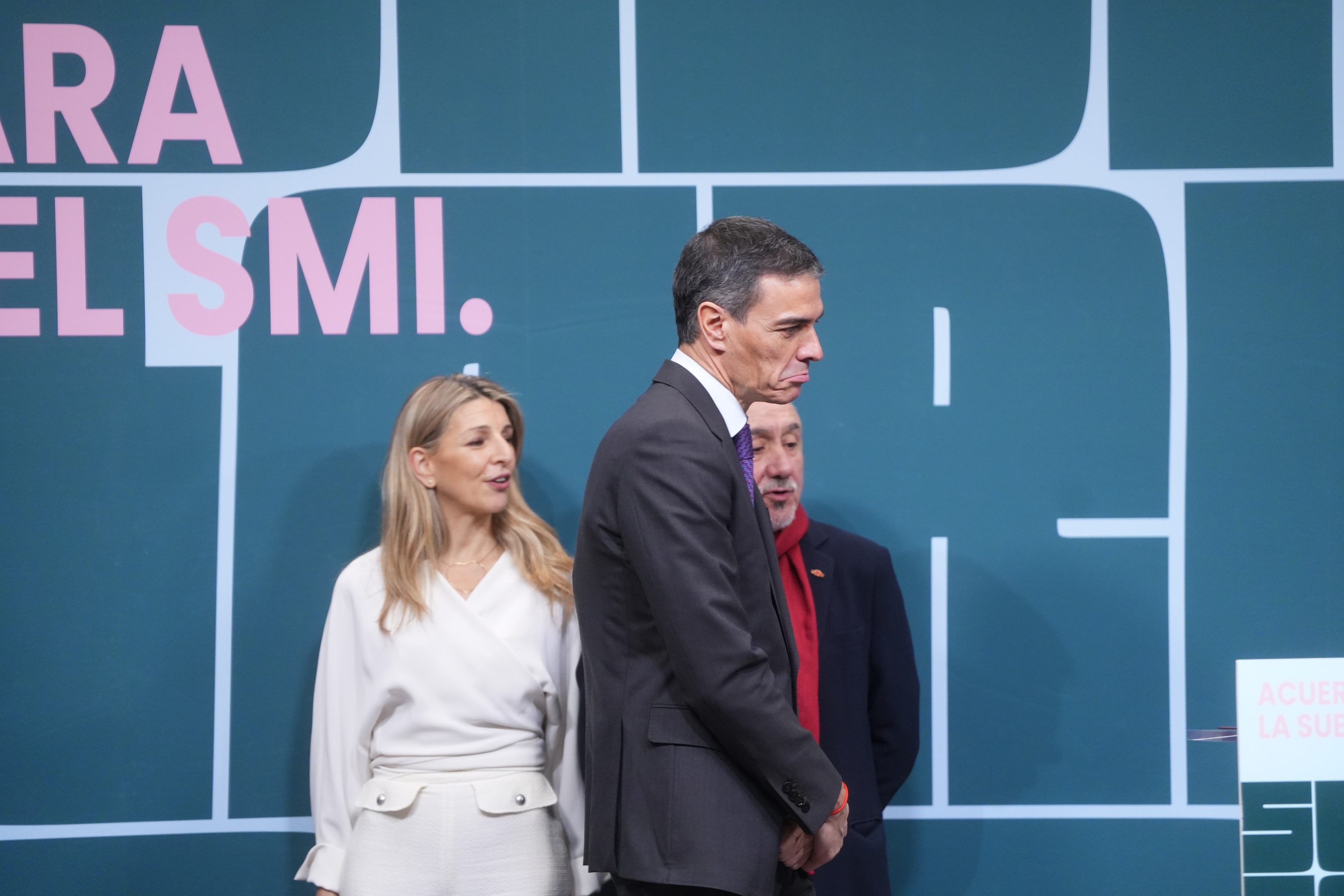 Pedro S�nchez y Yolanda D�az, en un acto con UGT y CCOO.