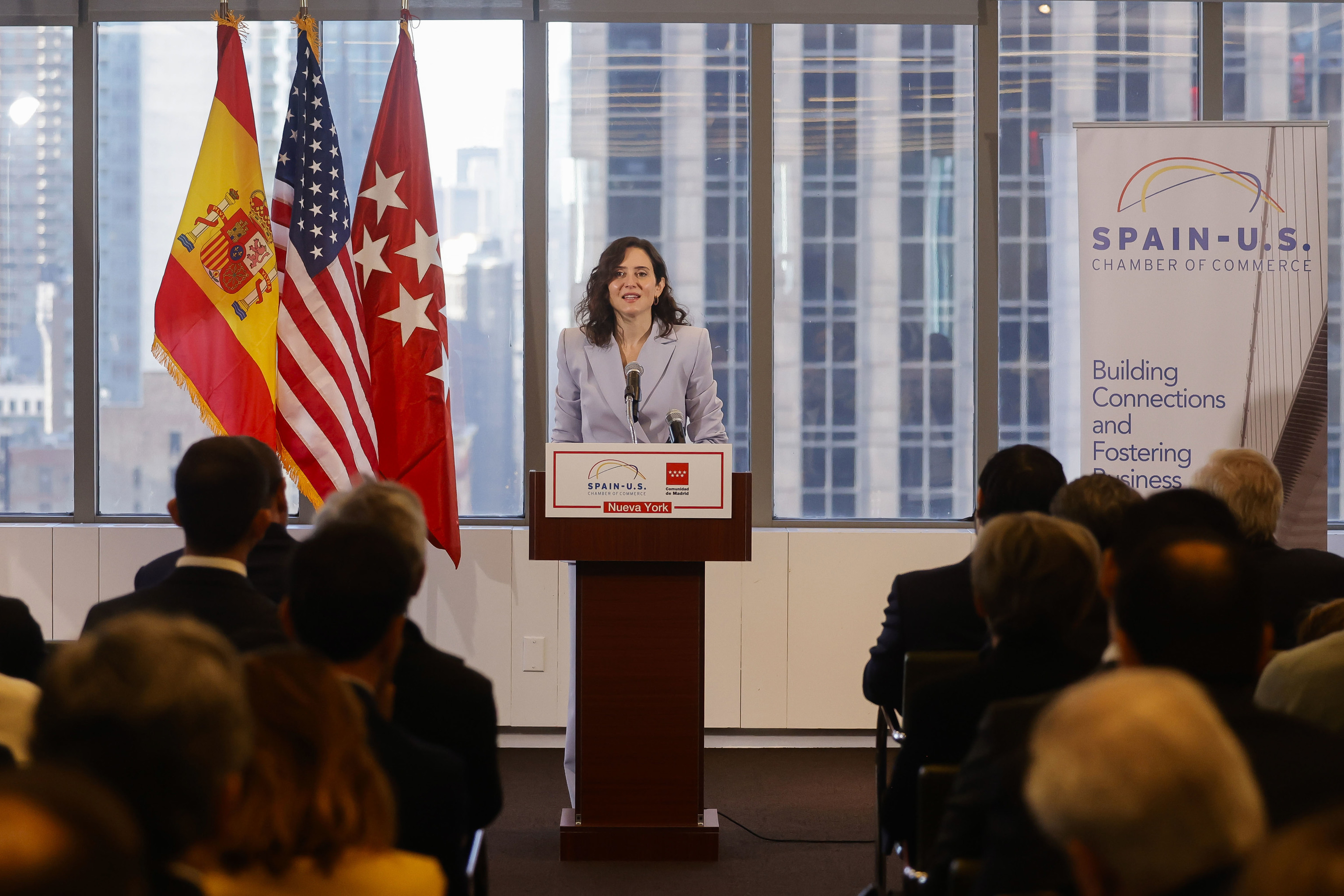 Isabel Díaz Ayuso, este martes en un acto en Nueva York.