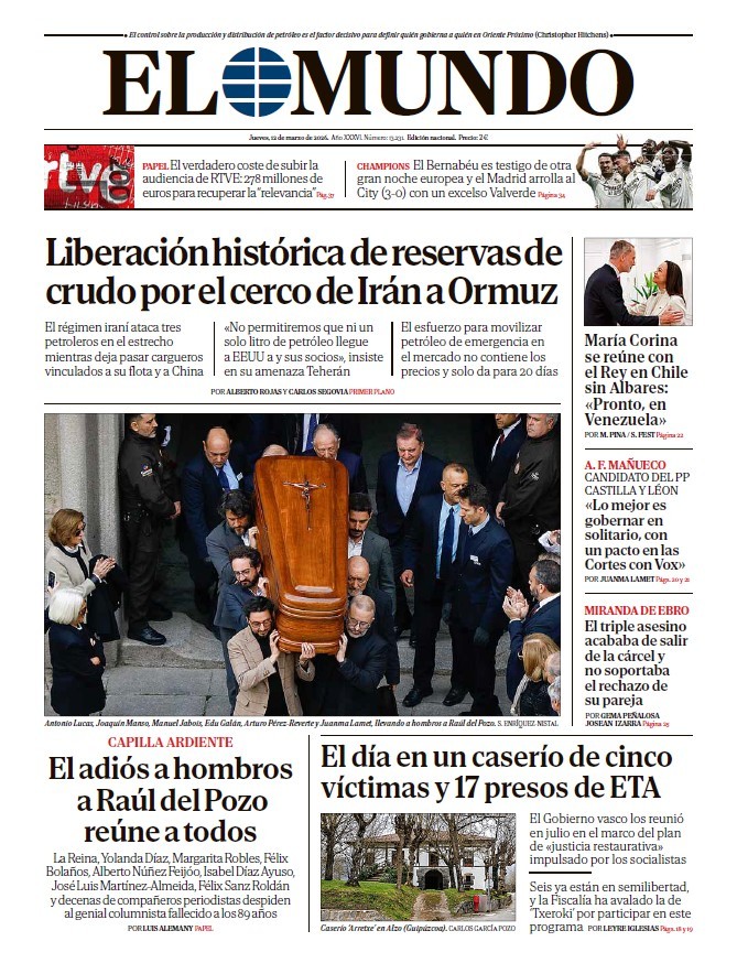 Portada de EL MUNDO del jueves 12 de marzo de 2026 | Medios