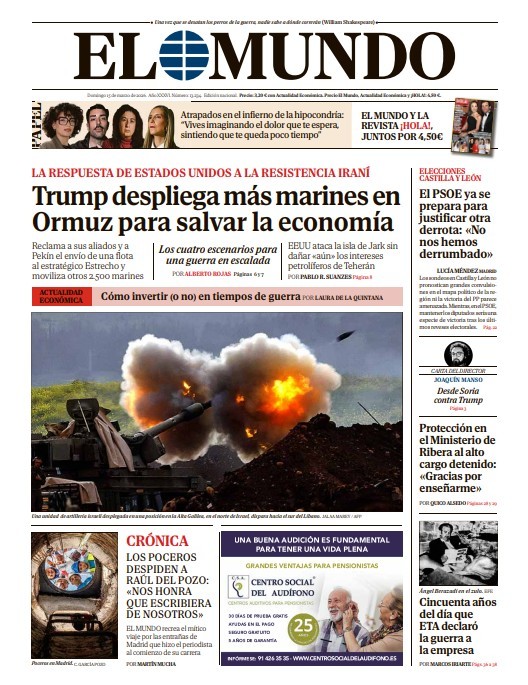 Portada de EL MUNDO del domingo 15 de marzo de 2026 | Medios