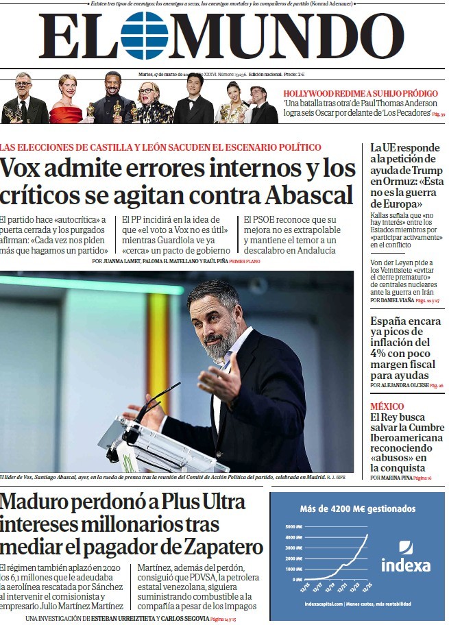 Portada de EL MUNDO del martes 17 de marzo de 2026 | Medios