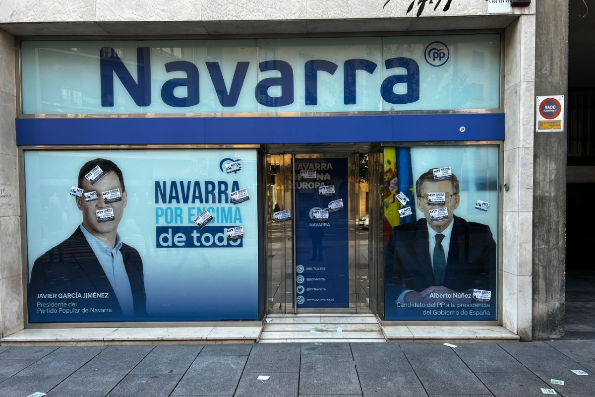 El PP asegura que se ha saboteado su sede de Pamplona.