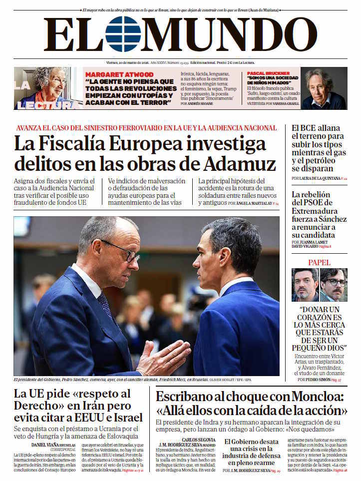 Portada de EL MUNDO del viernes 20 de marzo de 2026 | Medios