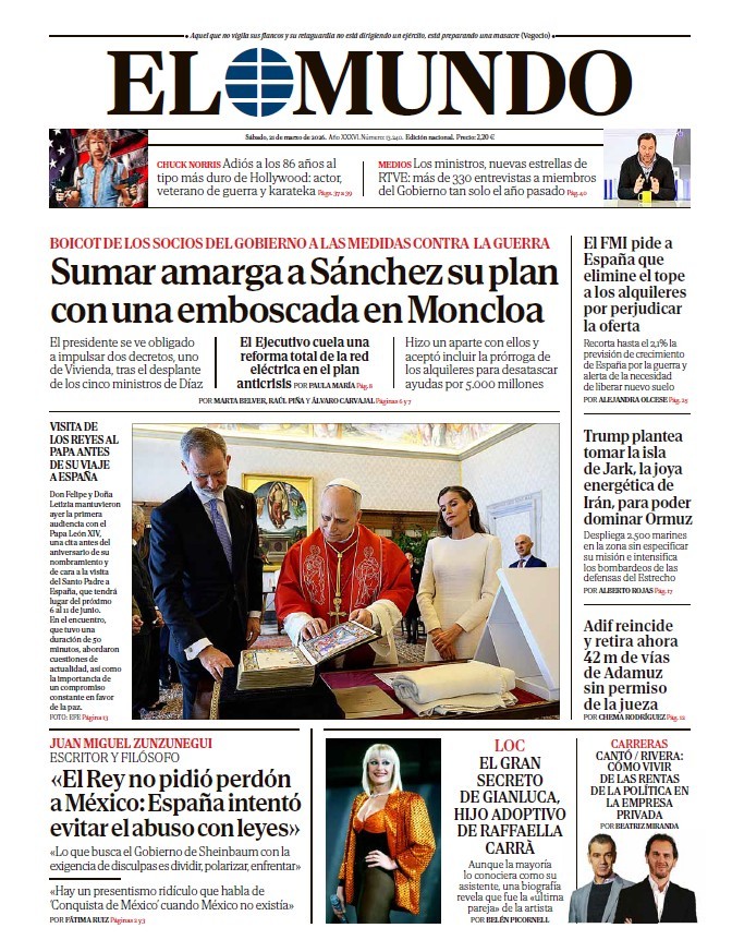 Portada de EL MUNDO del sábado 21 de marzo de 2026 | Medios
