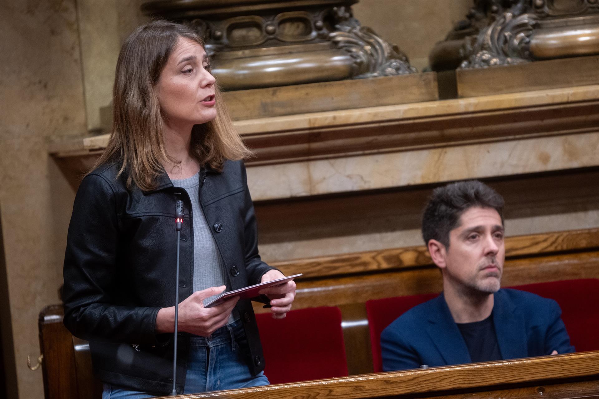 La presidenta y el portavoz de Comuns en el Parlament, Jéssica Albiach y David Cid.