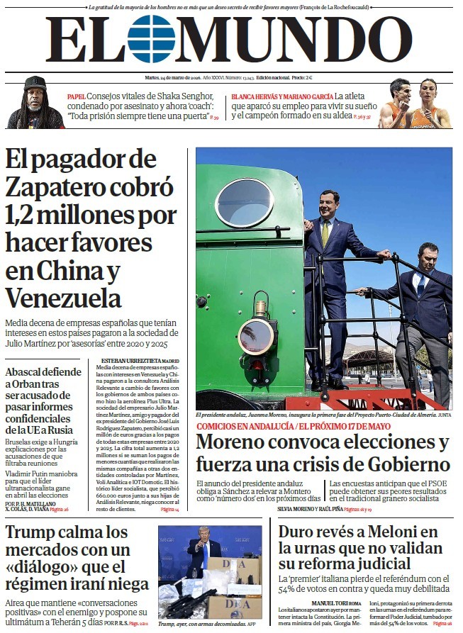 Portada de EL MUNDO del martes 24 de marzo de 2026 | Medios