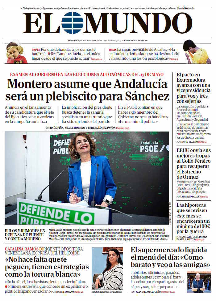 Portada de EL MUNDO del miércoles 25 de marzo de 2026 | Medios