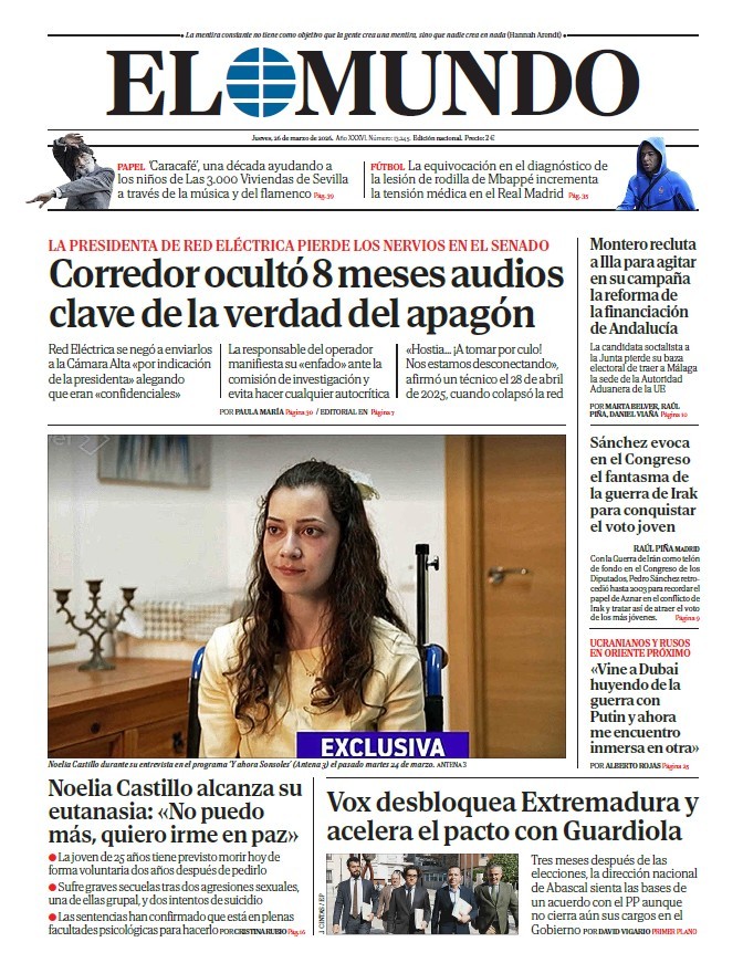 Portada de EL MUNDO del jueves 26 de marzo de 2026 | Medios