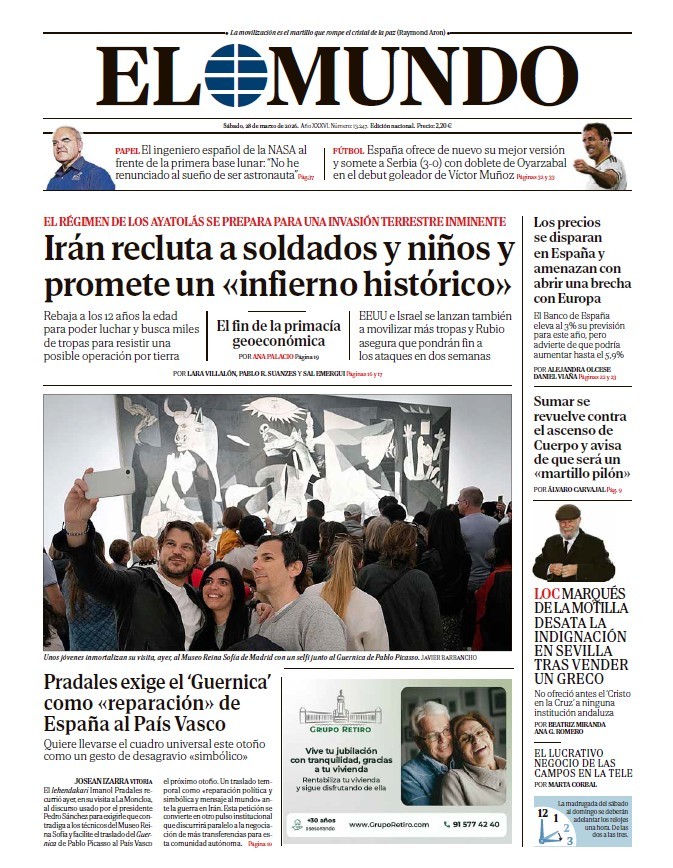 Portada de EL MUNDO del sábado 28 de marzo de 2026 | Medios