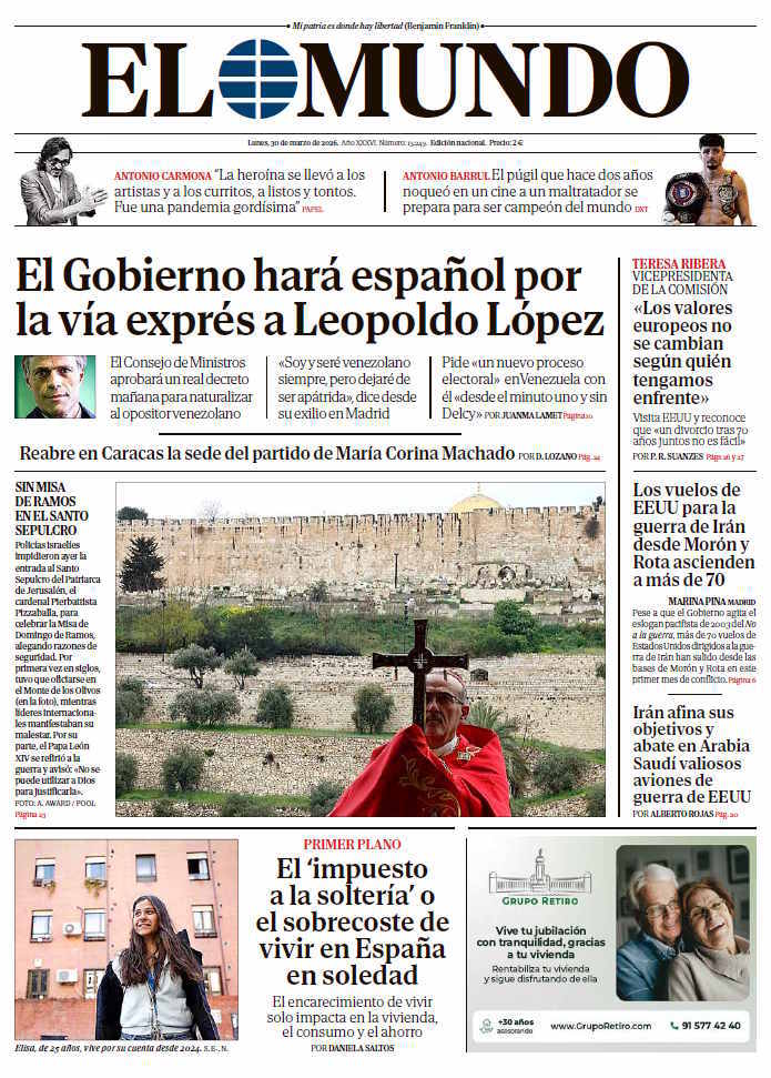 Portada de EL MUNDO del lunes 30 de marzo de 2026 | Medios