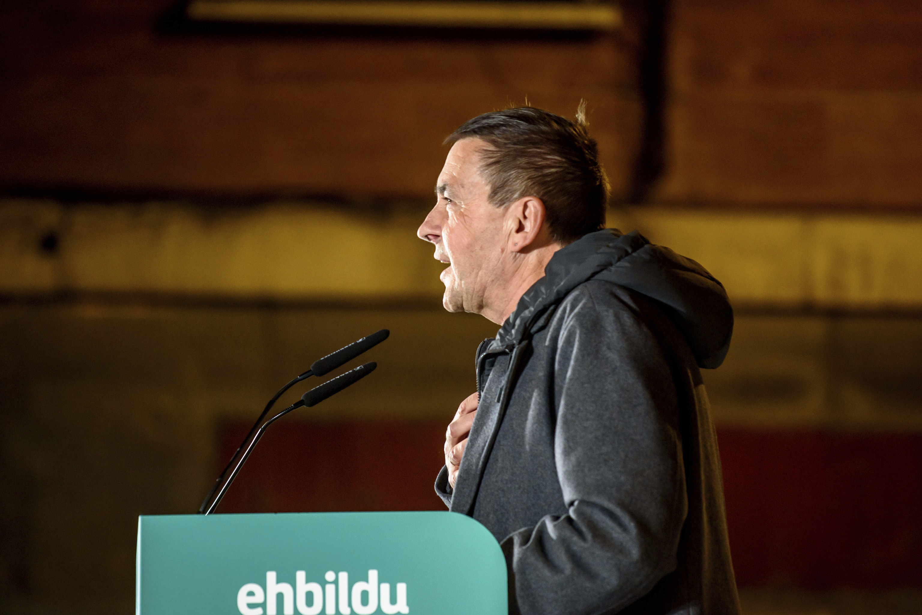 El líder de EH Bildu Arnaldo Otegi durante un acto político de la coalición EH Bildu en Bilbao.