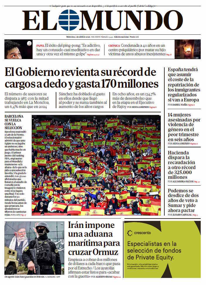 Portada de EL MUNDO del miércoles 1 de abril de 2026 | Medios