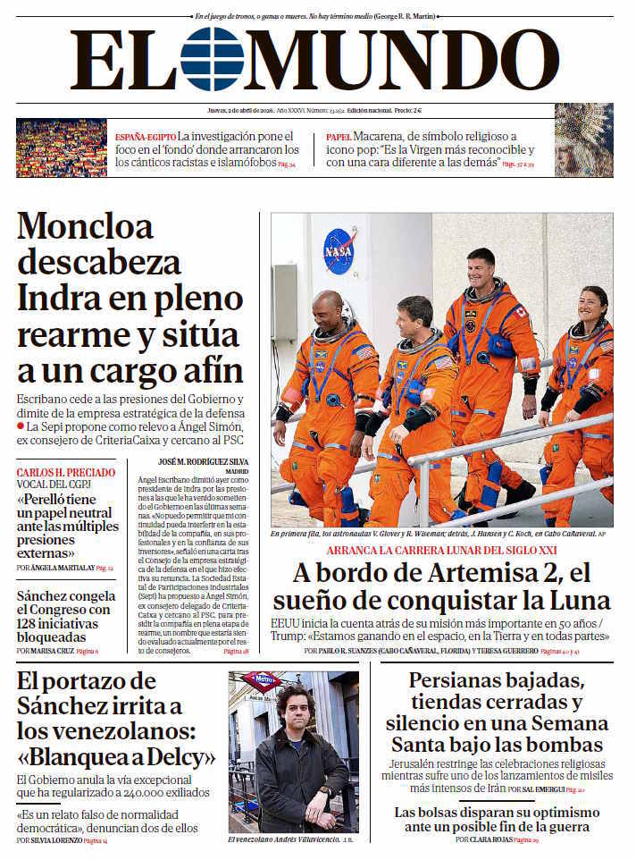 Portada de EL MUNDO del jueves 2 de abril de 2026 | Medios