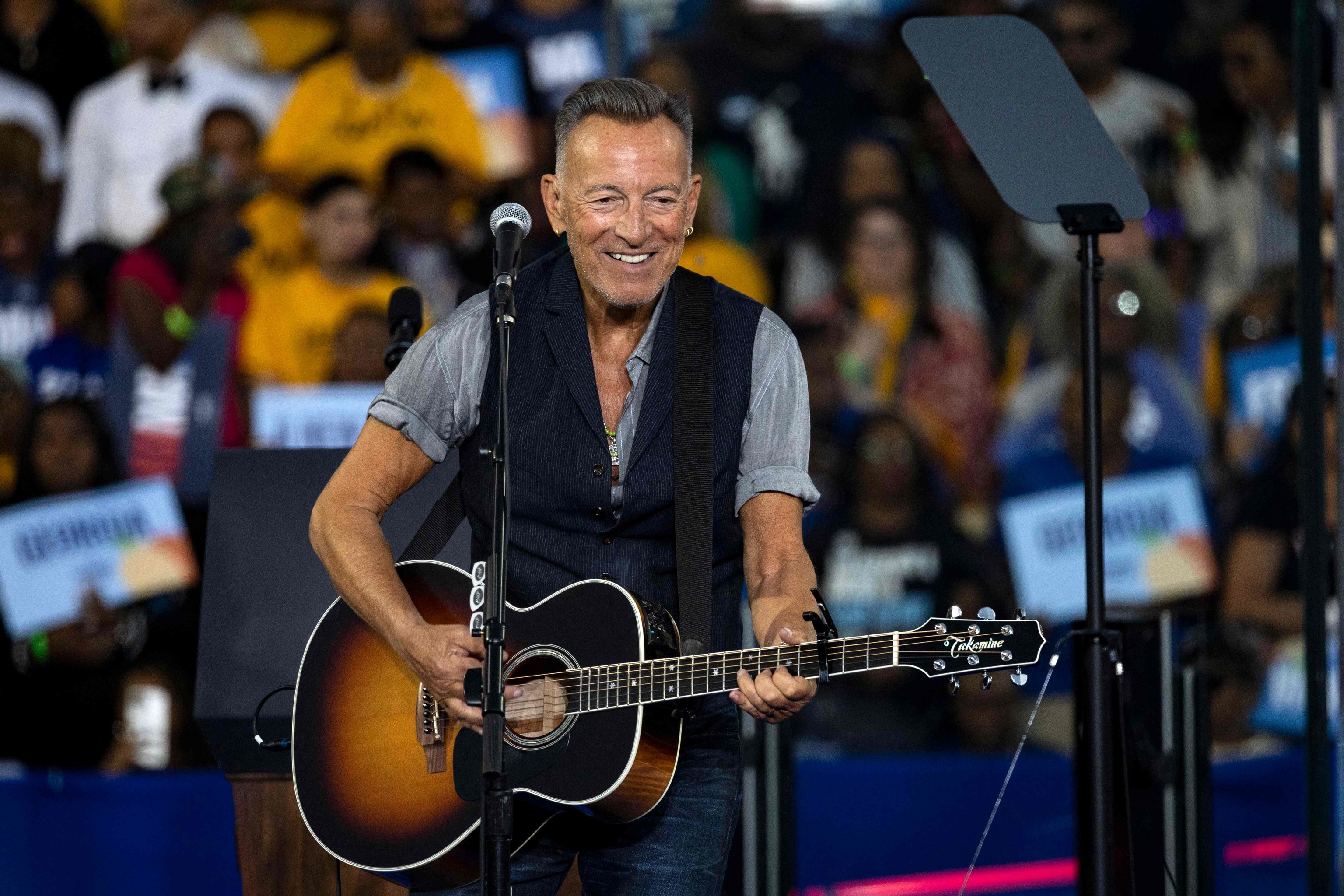 Bruce Springsteen durante un evento de campaña para Kamala Harris en 2024.
