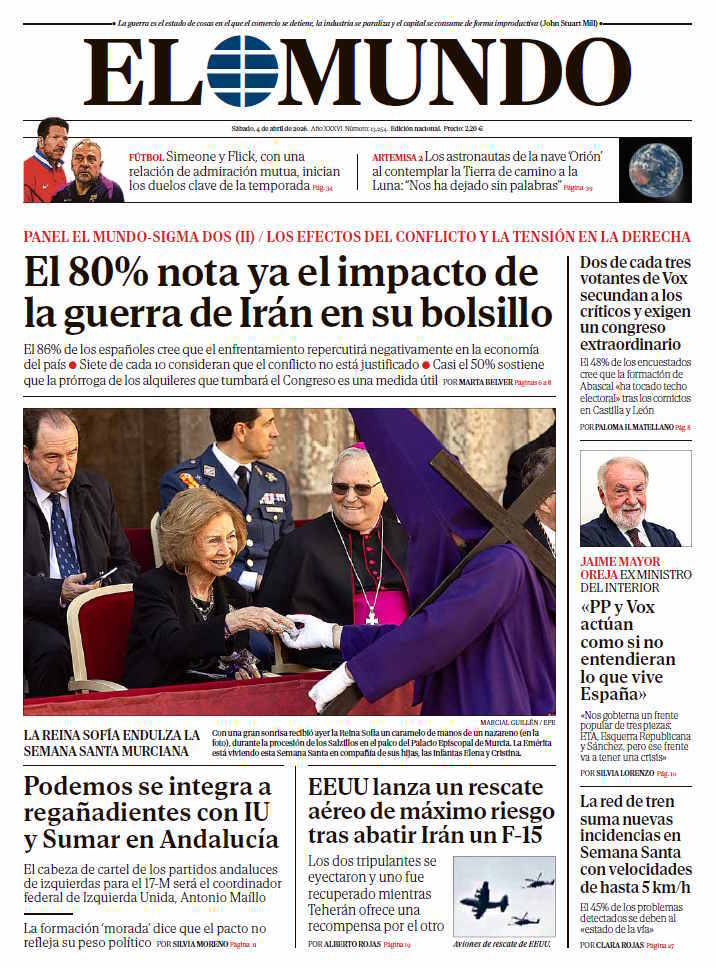 Portada de EL MUNDO del sábado 4 de abril de 2026 | Medios