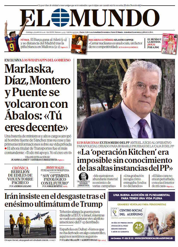 Portada de EL MUNDO del domingo 5 de abril de 2026 | Medios