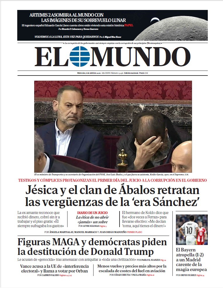 Portada de EL MUNDO del miércoles 8 de abril de 2026 | Medios
