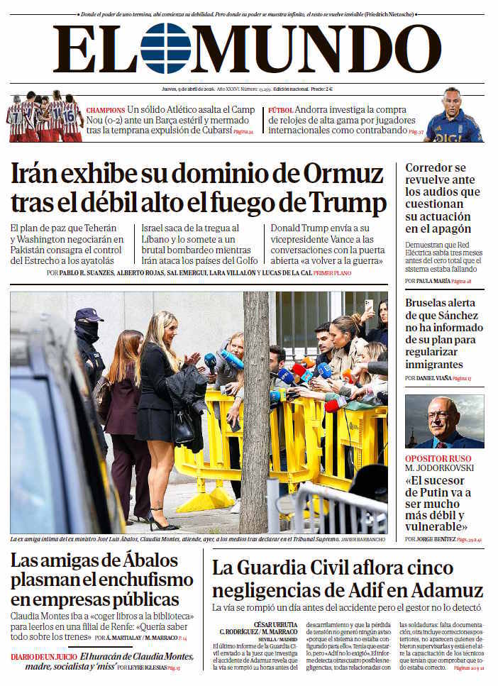 Portada de EL MUNDO del jueves 9 de abril de 2026 | Medios