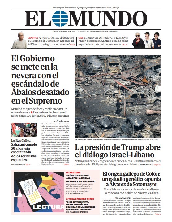 Portada de EL MUNDO del viernes 10 de abril de 2026 | Medios