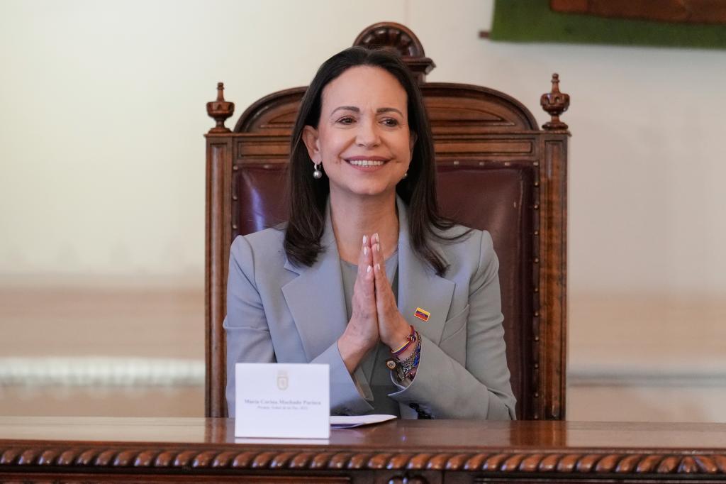 María Corina Machado, cuando recibió las llaves de Santiago de Chile.