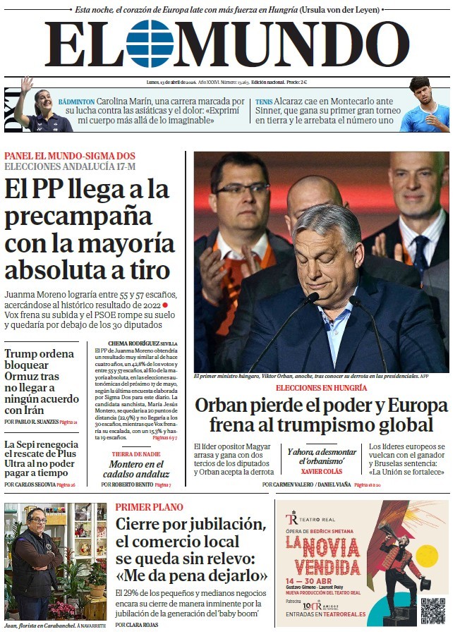 Portada de EL MUNDO del lunes 13 de abril de 2026 | Medios
